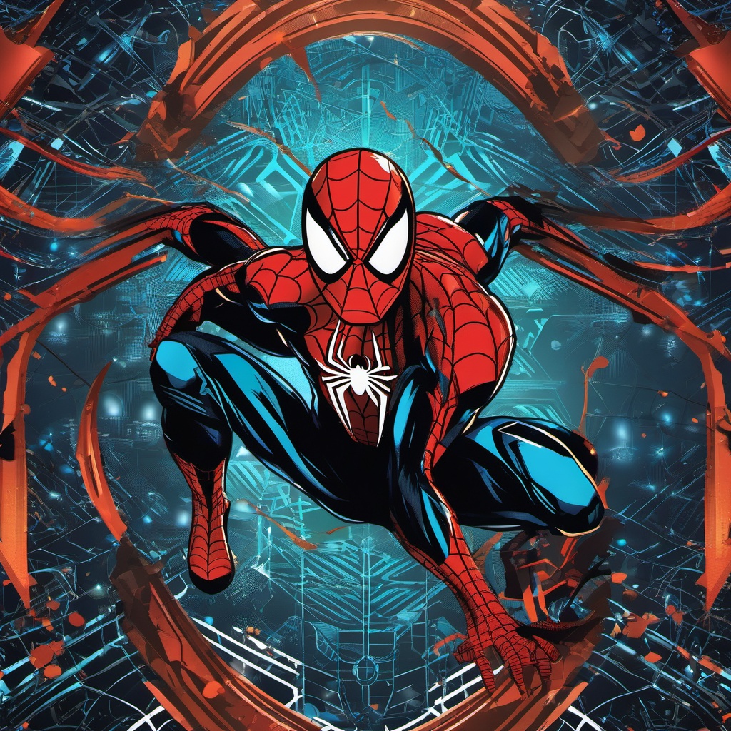 Spider-Man Background - Futuristic Cyber Spidey Action  intricate patterns, splash art, wallpaper art