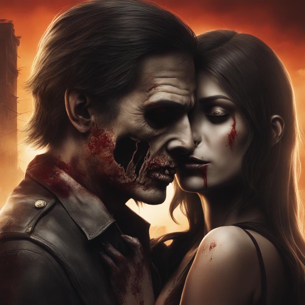 zombie love story - create an artwork that tells a tragic love story between two zombies in a post-apocalyptic world. 