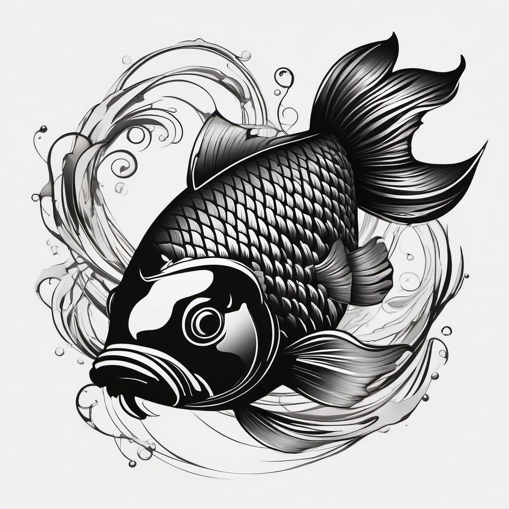 Black Koi Fish Tattoo,a striking black koi fish tattoo, symbolizing determination and perseverance. , tattoo design, white clean background