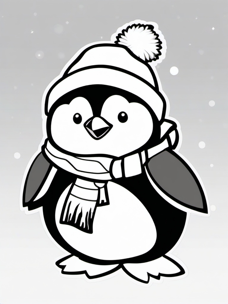 Penguin Coloring Pages - Cartoon penguin wearing a scarf and hat  simple coloring pages