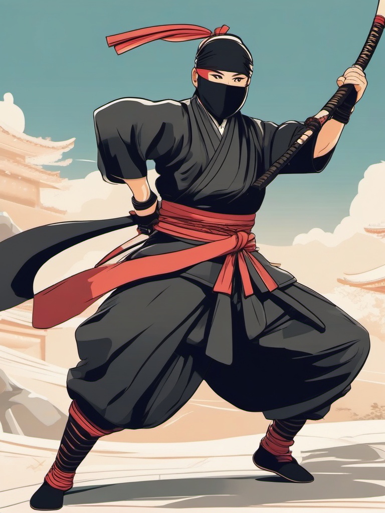 Adventurous Ninja Character, Clad In Traditional Attire,