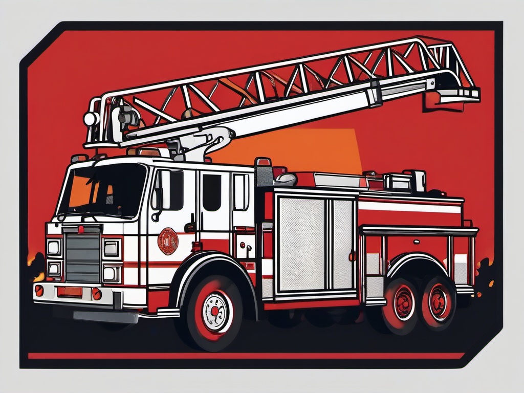 Fire Truck clipart - fire truck with a giant ladder extended  color,minimalist,vector clipart