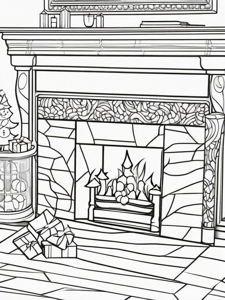 Santa with Christmas Stockings Coloring Pages - Filling Stockings by the Fireplace  minimal black outline printable sheet, coloring page