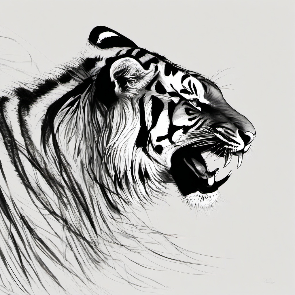 drawing of a tiger swimming  minimal rough sketch scribbles,doodles,black and white