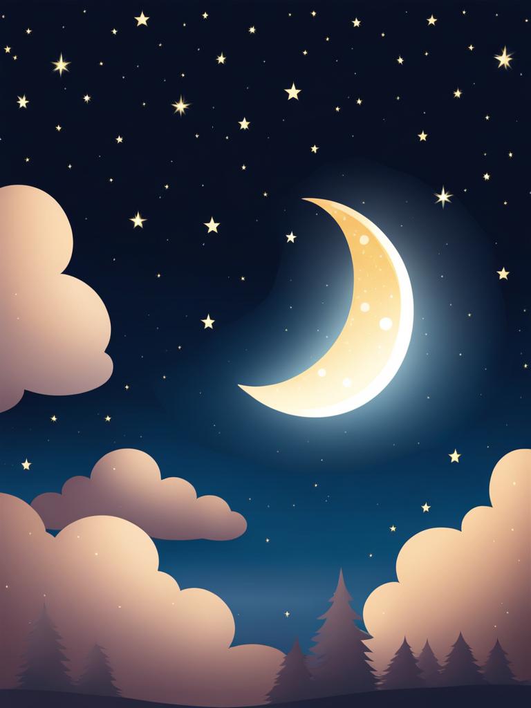 moon clipart in a starry night sky - casting a serene and magical glow. 