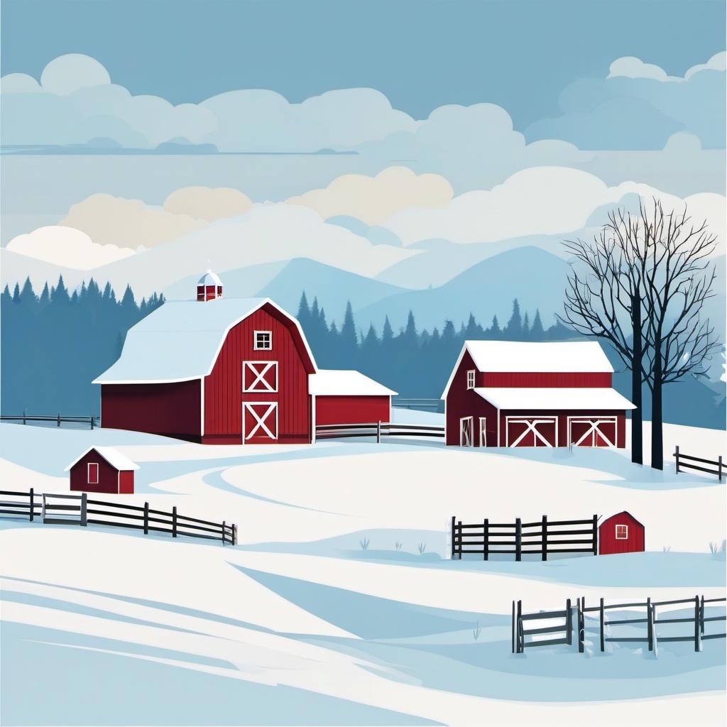 Winter Farm clipart - Winter scene on a farm, ,vector color clipart,minimal