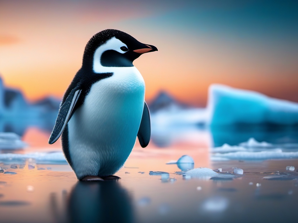 Cute Penguin Waddling in the Icy Arctic 8k, cinematic, vivid colors