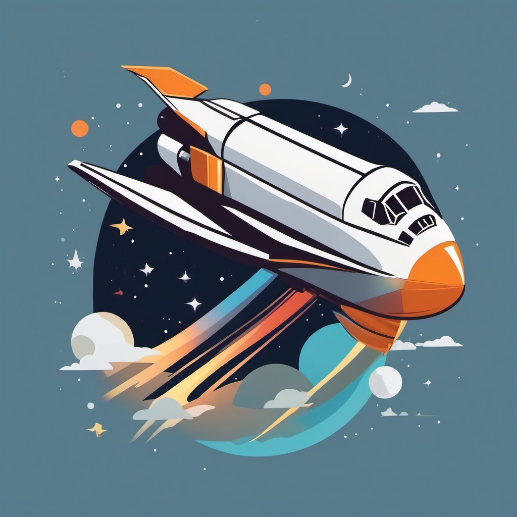 Space Shuttle Clipart - A space shuttle in outer space.  color vector clipart, minimal style