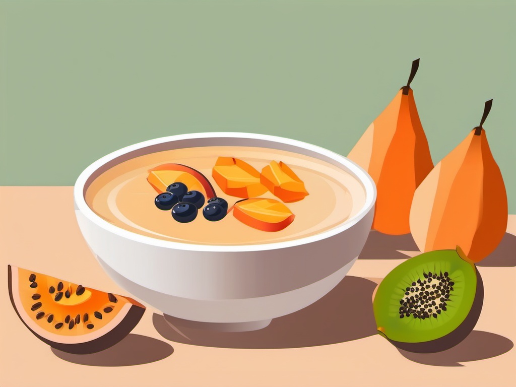 Pawpaw and Papaya Smoothie Bowl Clipart - A smoothie bowl with pawpaw and papaya.  color vector clipart, minimal style