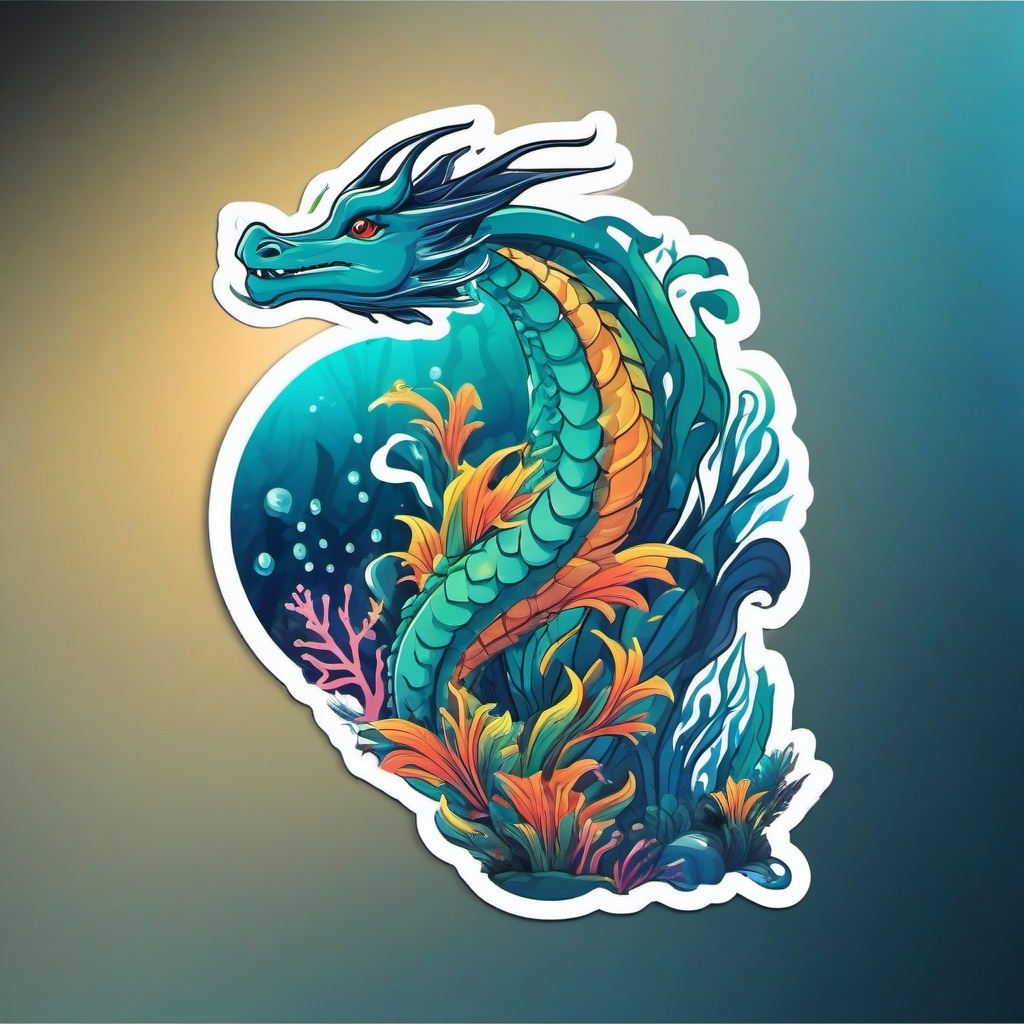 Mystical Sea Dragon Sticker - A mystical sea dragon gliding through an enchanted underwater world, ,vector color sticker art,minimal