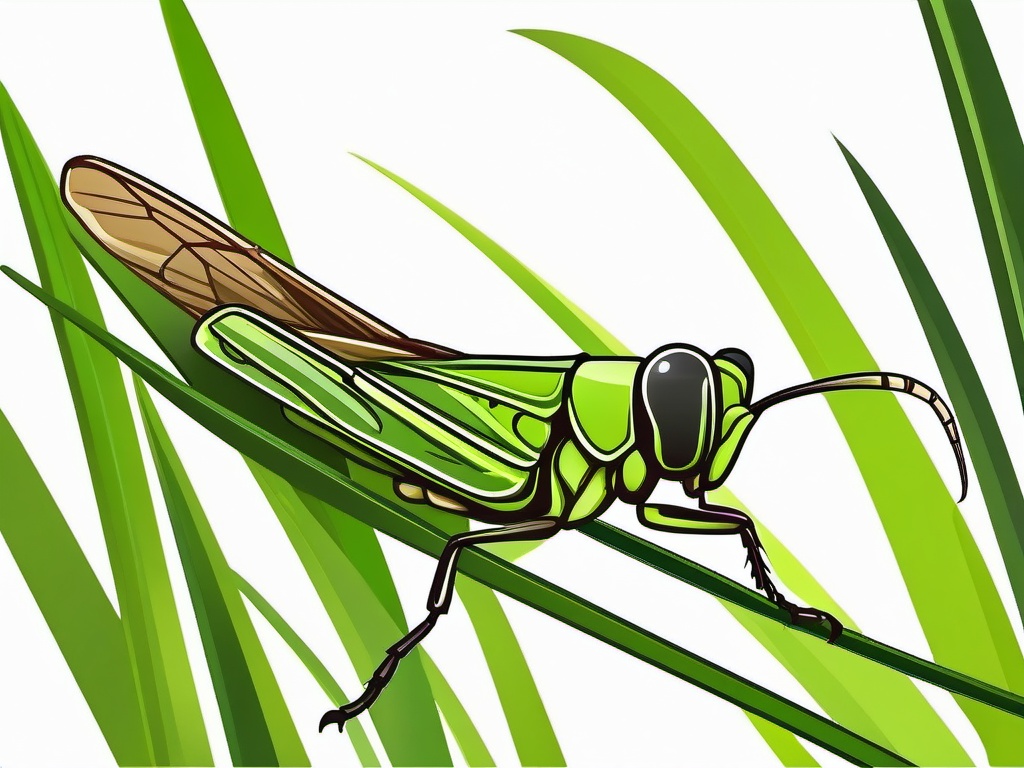 Bug clipart - Grasshopper perched on a blade of grass.  vector style illustration, white background