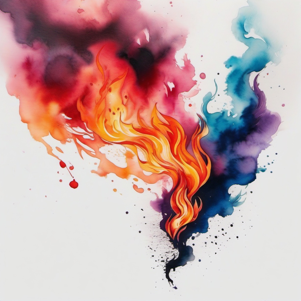 fire watercolor tattoo  simple color tattoo,white background