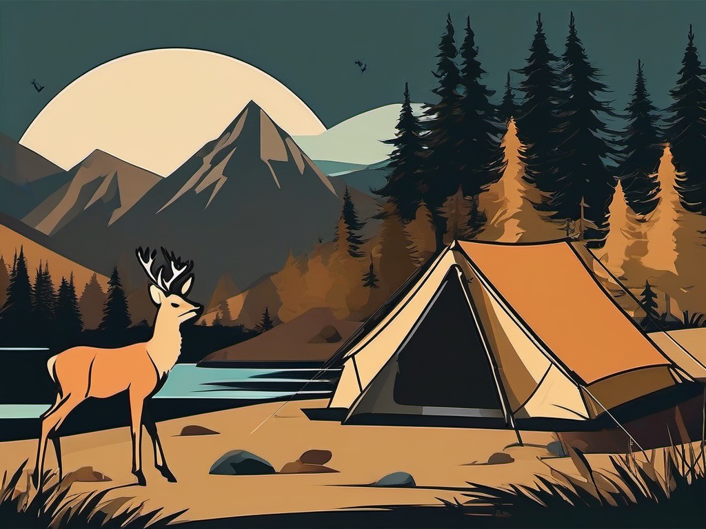 Deer clipart - deer on a camping trip with a tent  color,minimalist,vector clipart