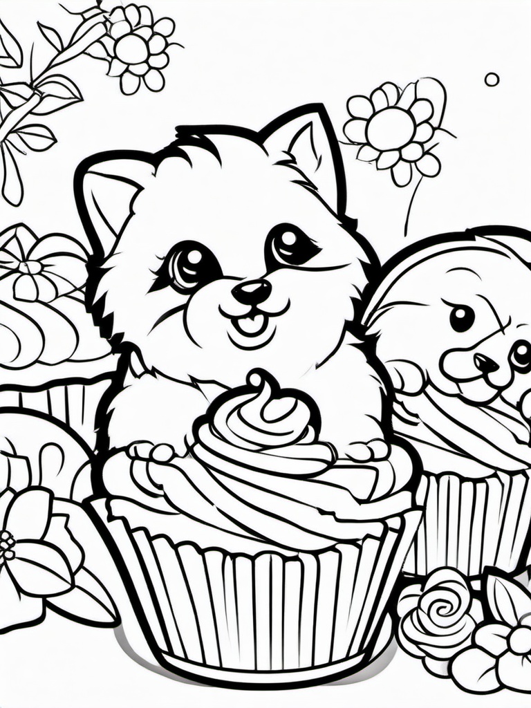 Cupcake Coloring Pages - Cute animal-themed cupcakes (like kittens or puppies)  simple coloring pages