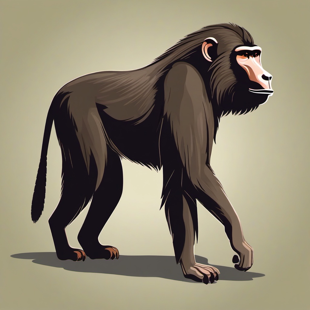 Baboon cartoon - large primate with a strong build and a curious nature  