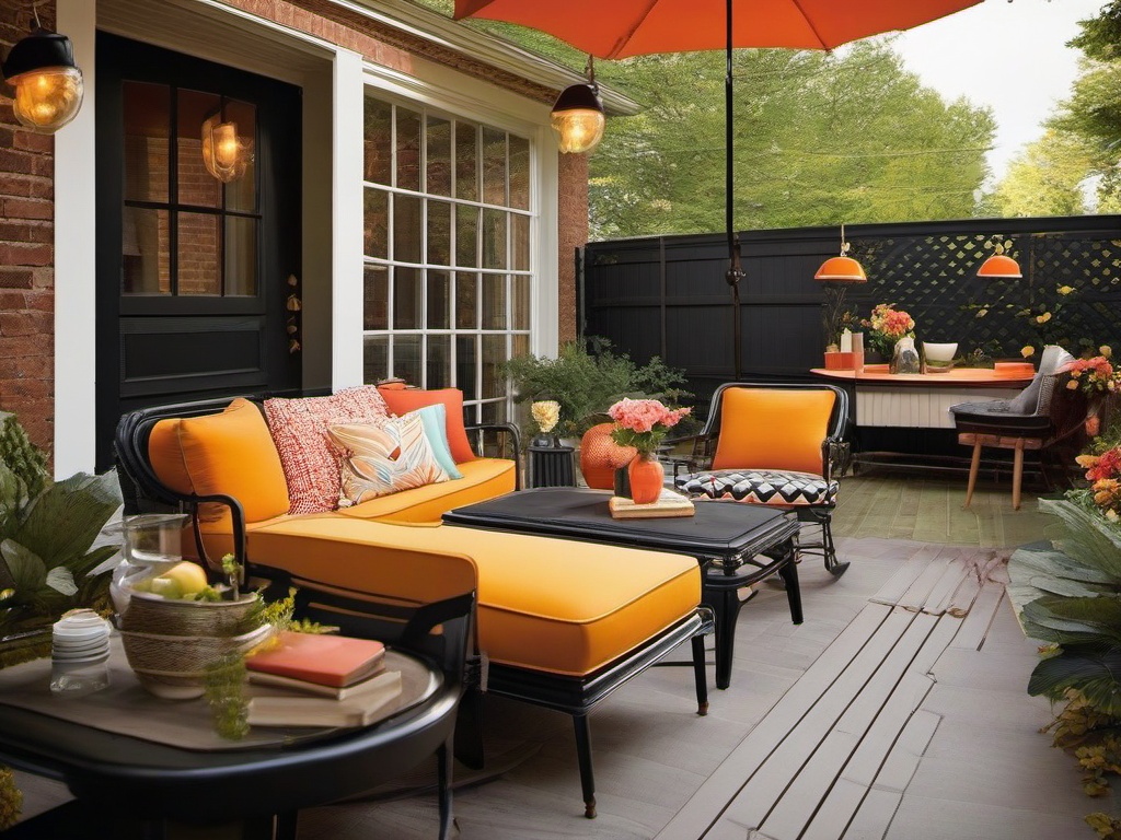 Vintage patio incorporates retro furniture, nostalgic decor, and playful accents that create a warm and inviting outdoor space for socializing.  