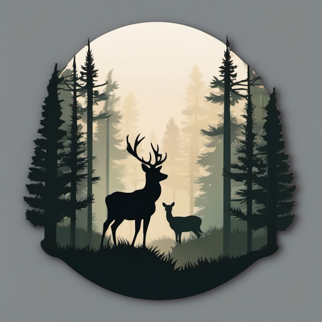 Misty Forest and Deer Emoji Sticker - Enchanting forest scene with a curious deer, , sticker vector art, minimalist design