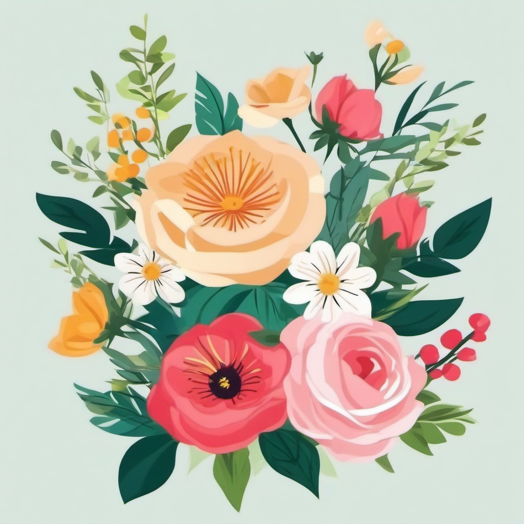 Clipart of Flower Bouquet,Decorating a wedding invitation with a beautiful clipart of flower bouquet  simple, 2d flat