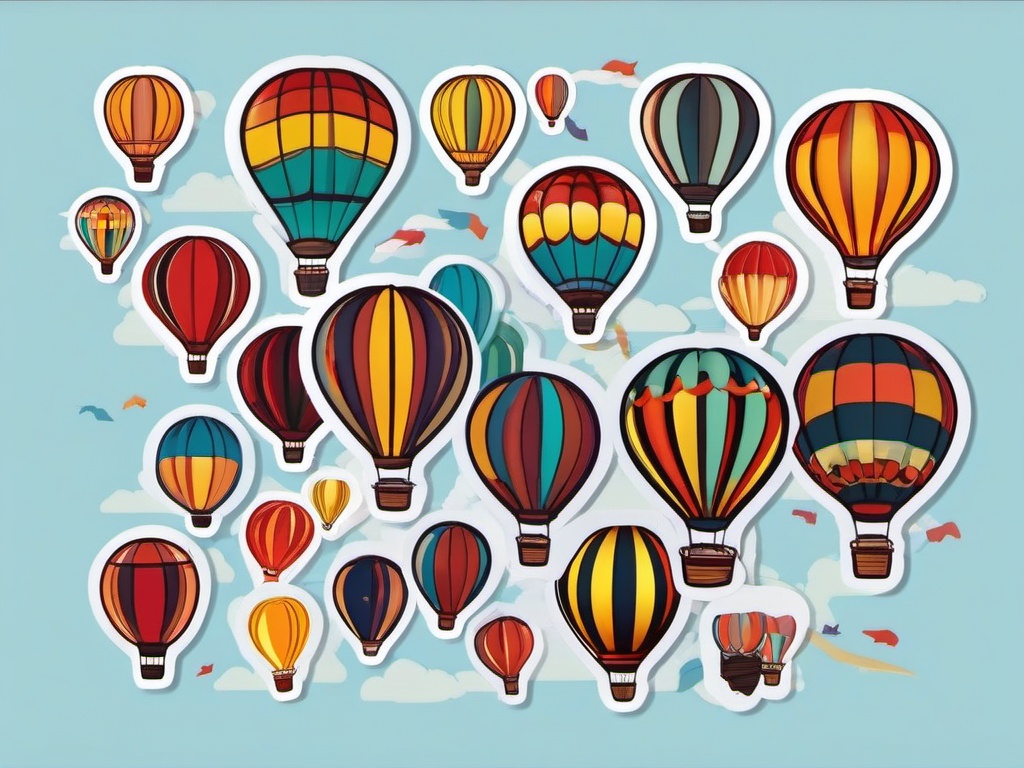 Hot Air Balloon Festival Sticker - Festive hot air balloons gathered in the sky, ,vector color sticker art,minimal