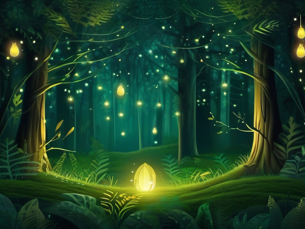 Forest Background - Enchanted Forest with Firefly Magic wallpaper, abstract art style, patterns, intricate