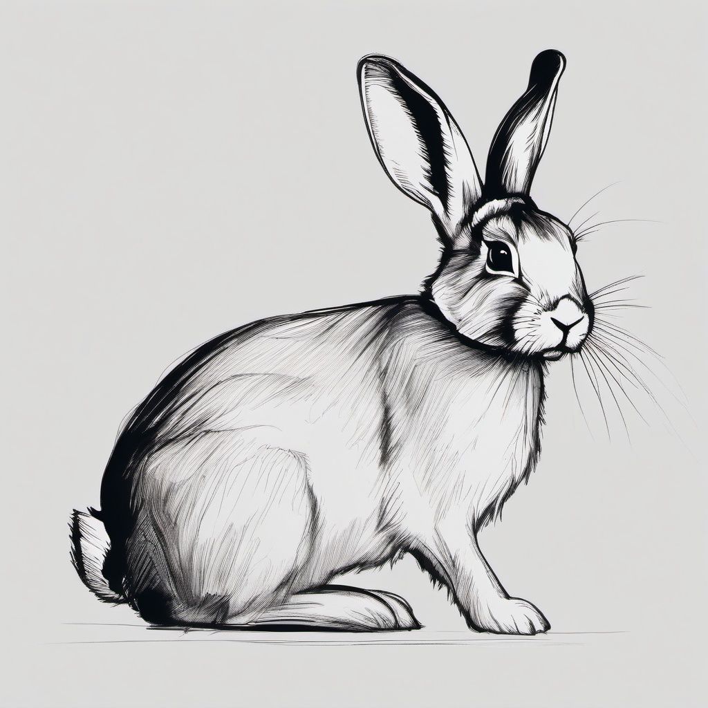 sketch of a rabbit  minimal rough sketch scribbles,doodles,black and white