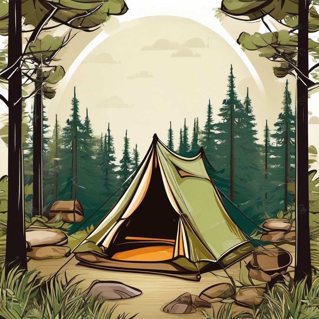 Camping clipart - tent in a forest  vector clipart