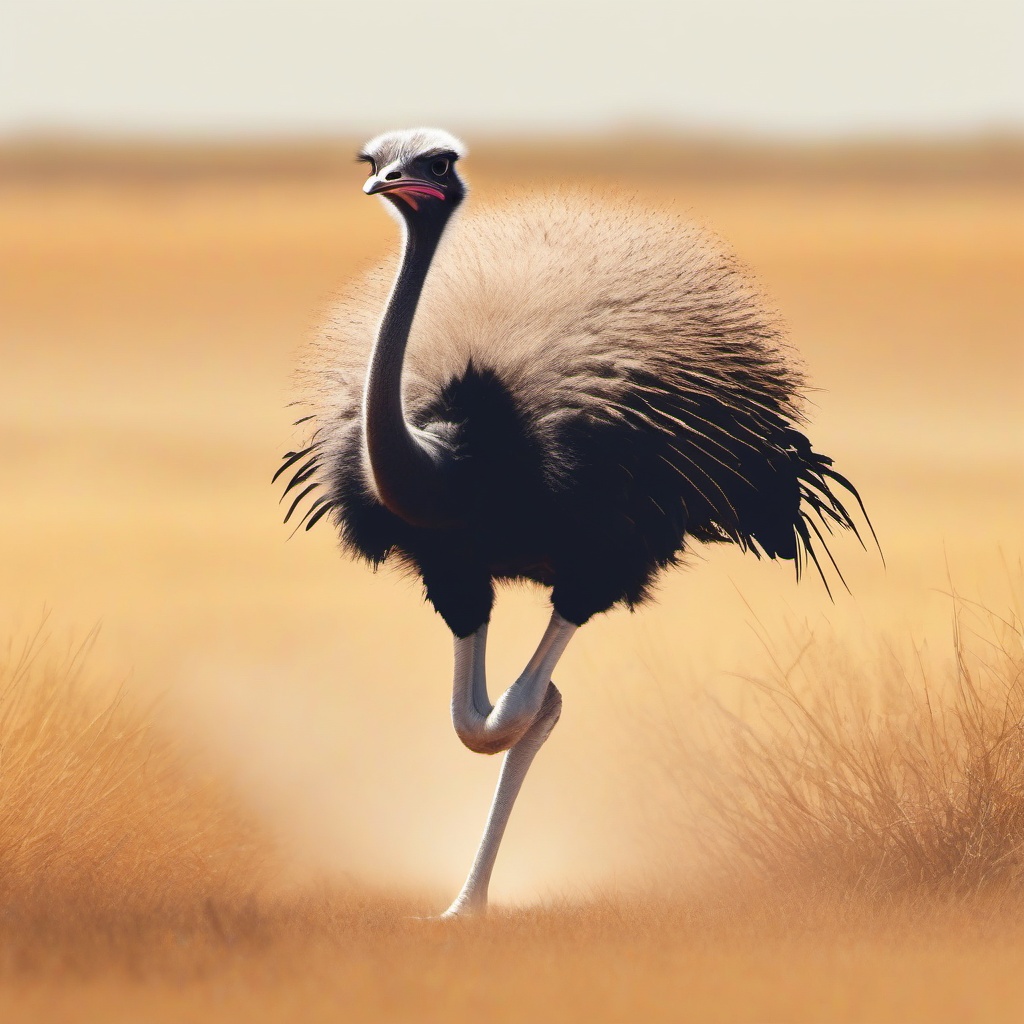 Ostrich Clipart - Ostrich running at full speed across the savannah , minimal, 2d