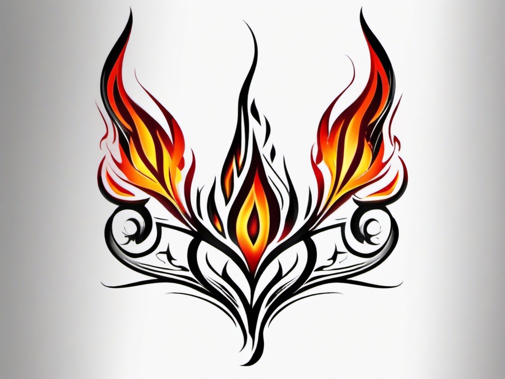 tribal tattoo fire  simple color tattoo,white background