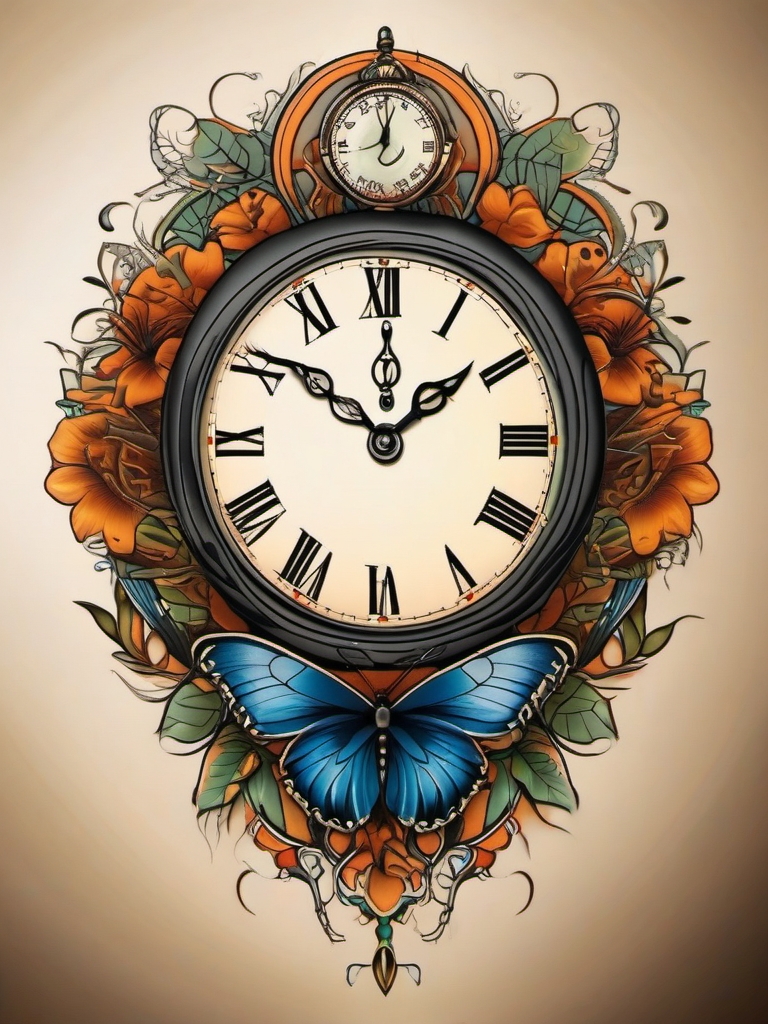 Biological clock tattoo: Life cycles entwined with the ticking of time.  simple color tattoo style