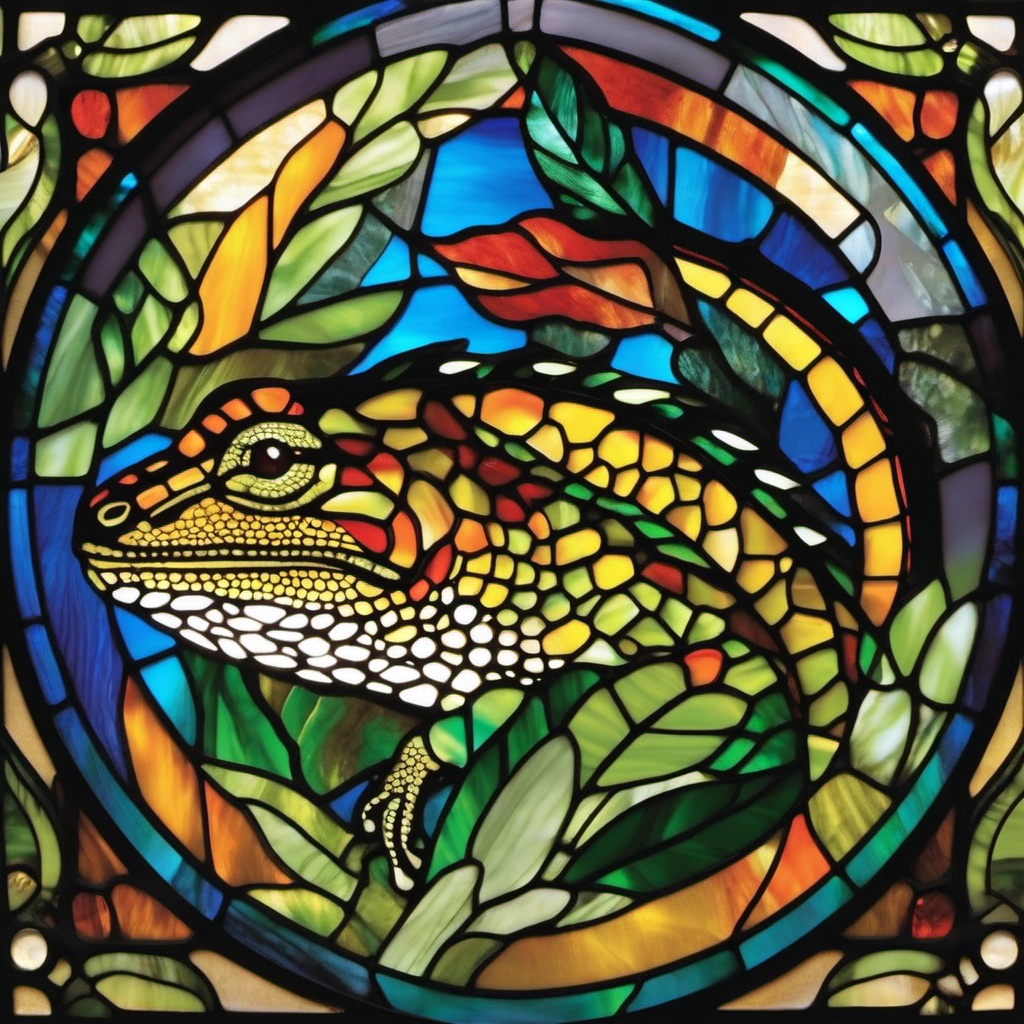 Lizard Stained Glass - Embrace the diversity of reptiles with lizard stained glass, featuring these creatures in colorful and intricate patterns.  