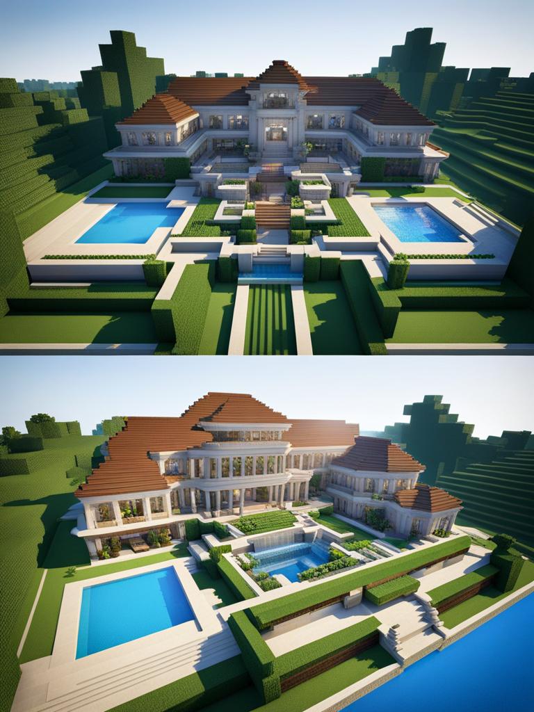 massive mansion with sprawling gardens and pools - minecraft house design ideas minecraft block style