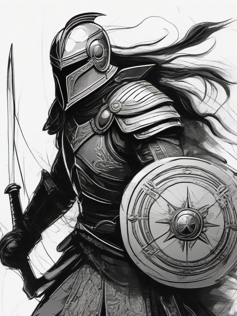 drawing of warrior  minimal rough scribbles,doodles,black and white