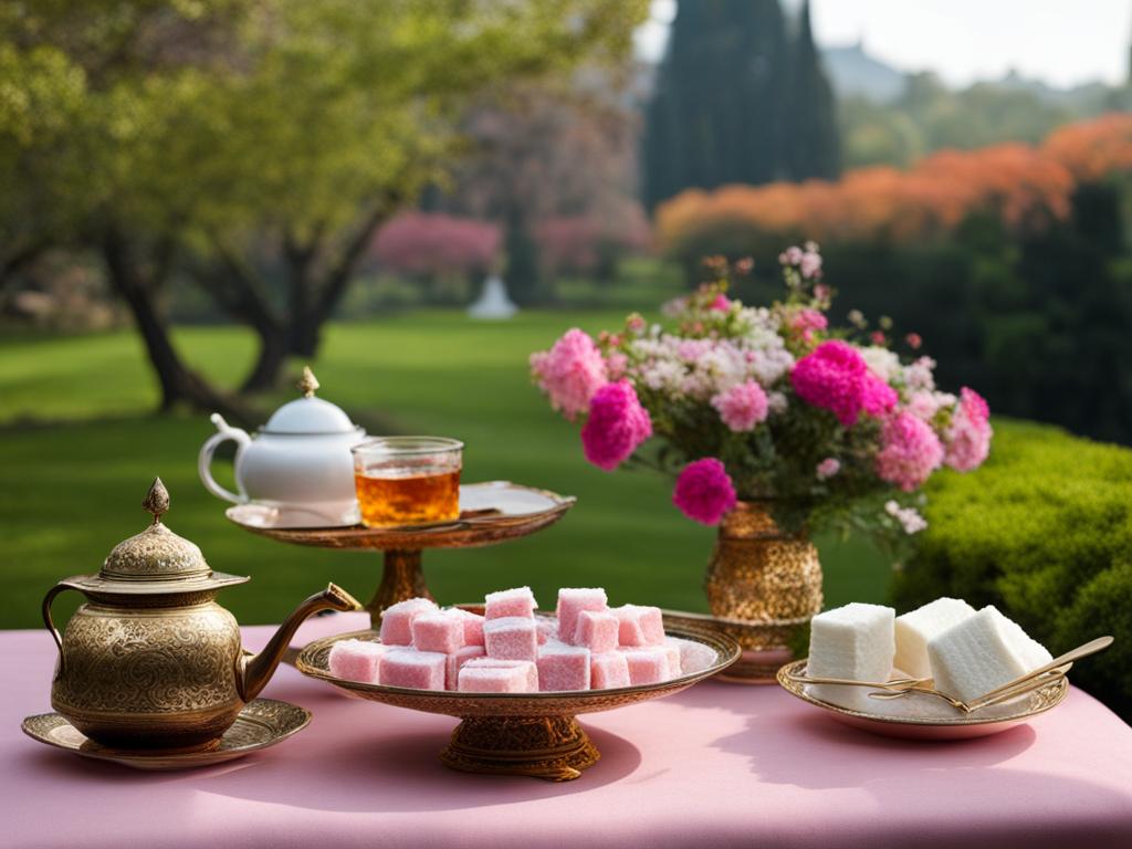 turkish delight, lokum, savored at a tranquil garden tea ceremony in istanbul. 