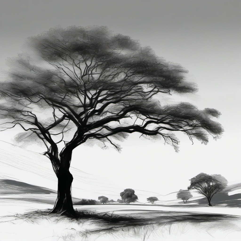 drawing of acacia tree  minimal rough sketch scribbles,doodles,black and white