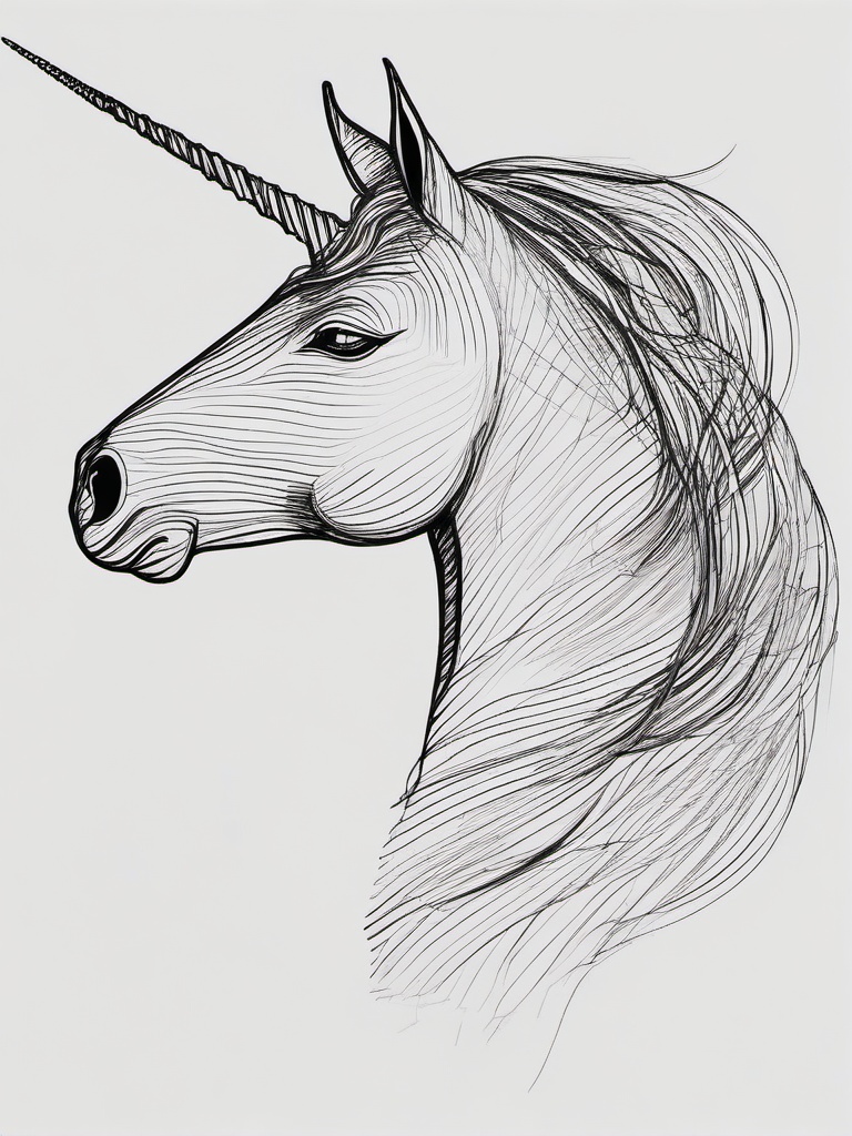 drawing of a unicorn  minimal rough scribbles,doodles,black and white