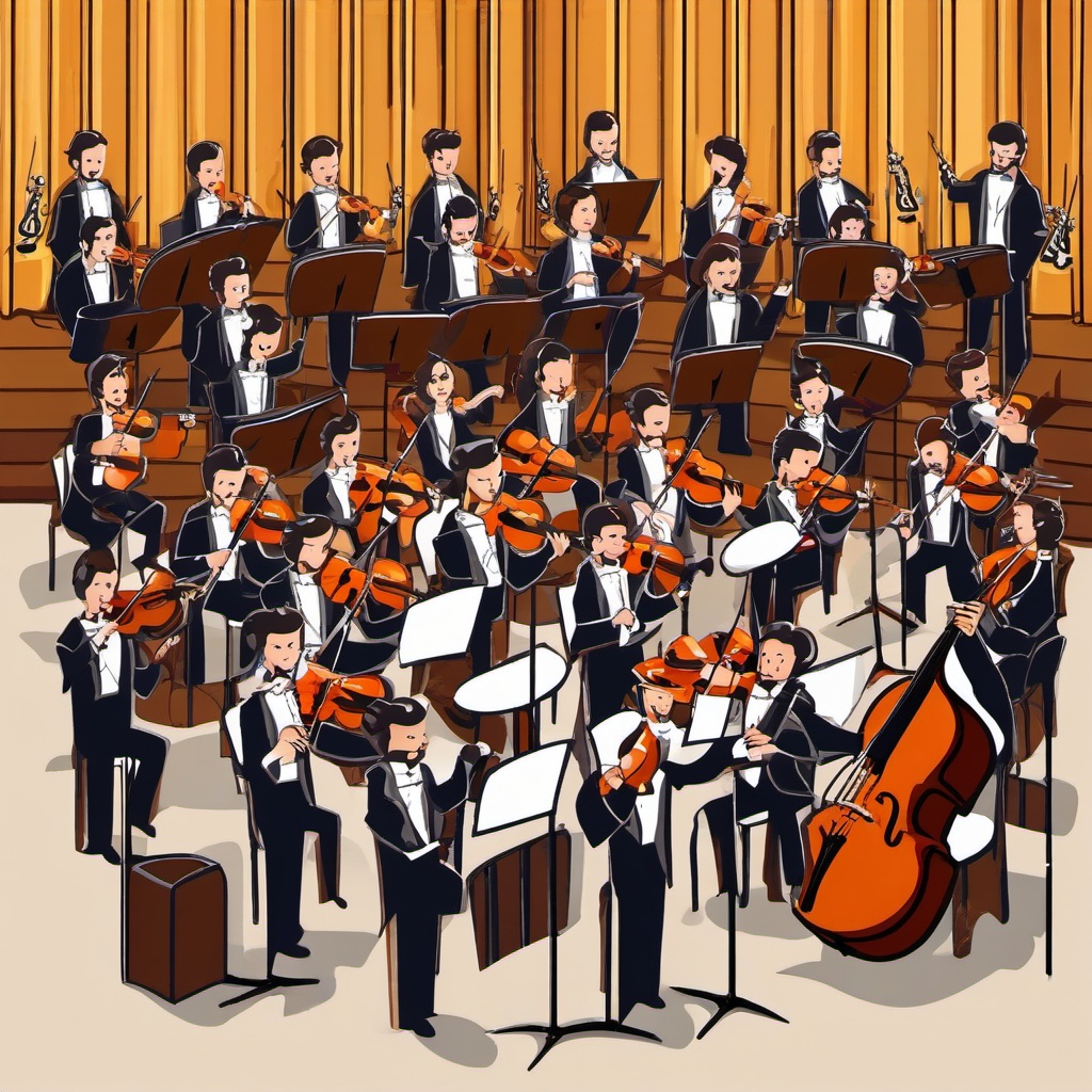 Music clipart - orchestra performing with conductor  