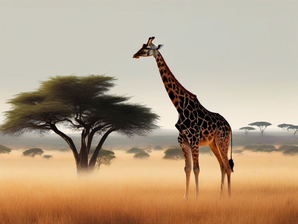 Giraffe Clipart in the Savannah,Graceful giraffe wandering the vast savannah, signifying intuition and adaptability. 