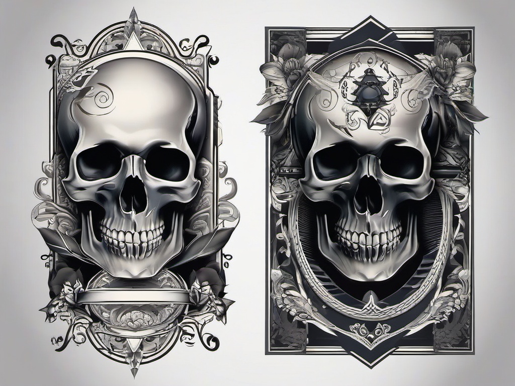 Card Skull Tattoo-Creative and edgy tattoos featuring both cards and skulls, capturing themes of mortality and risk.  simple color tattoo,white background