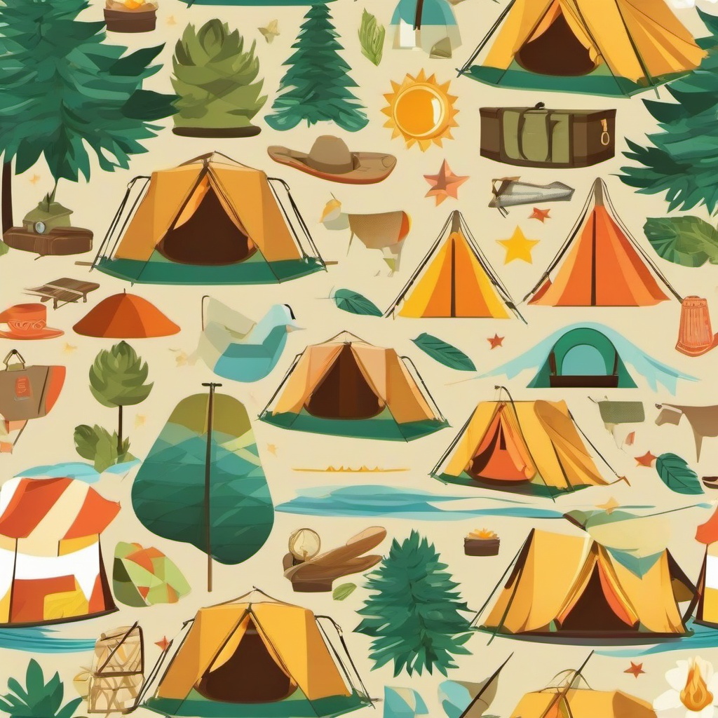 Summer clipart - summer camping scene with a tent  