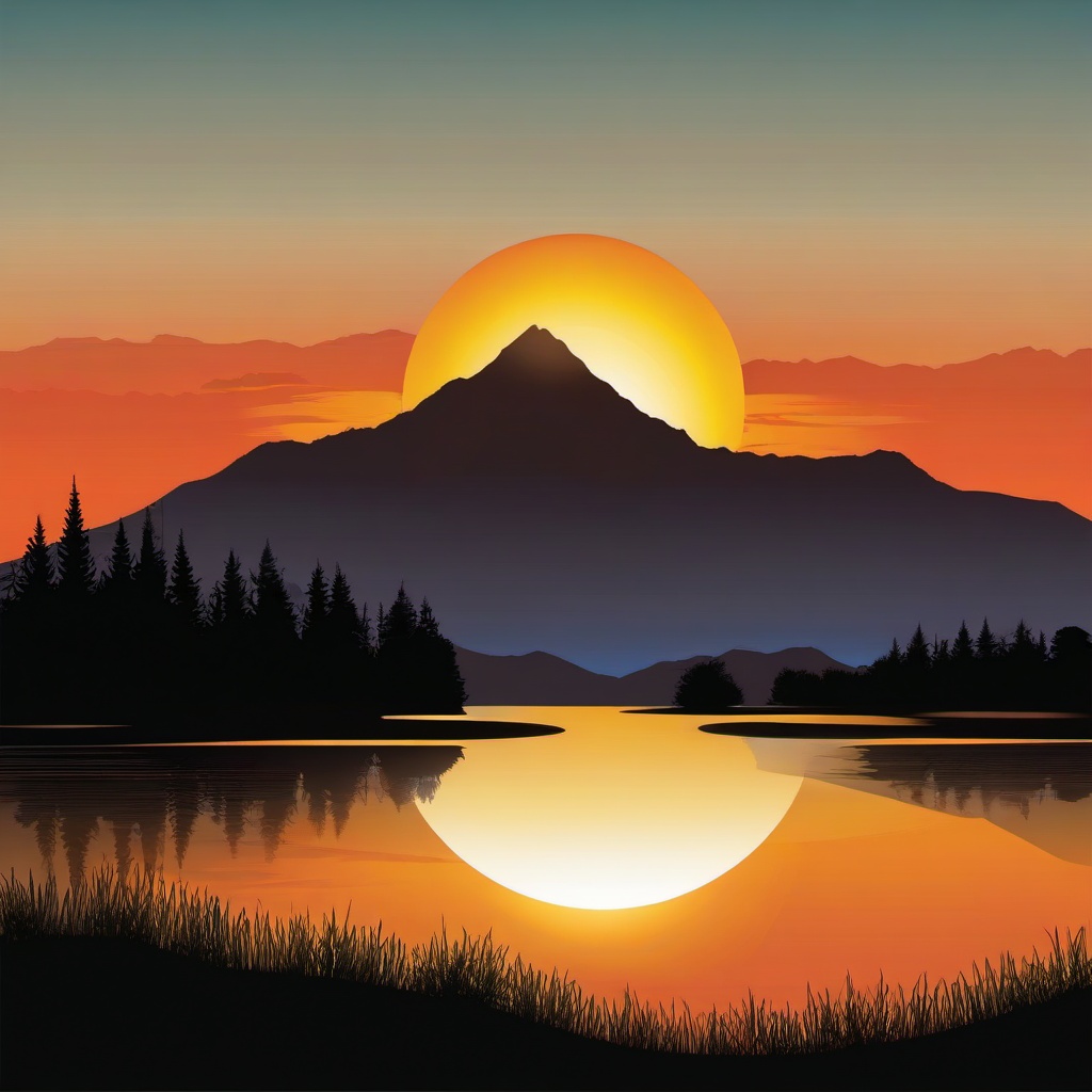 Sun clipart - setting behind a mountain  