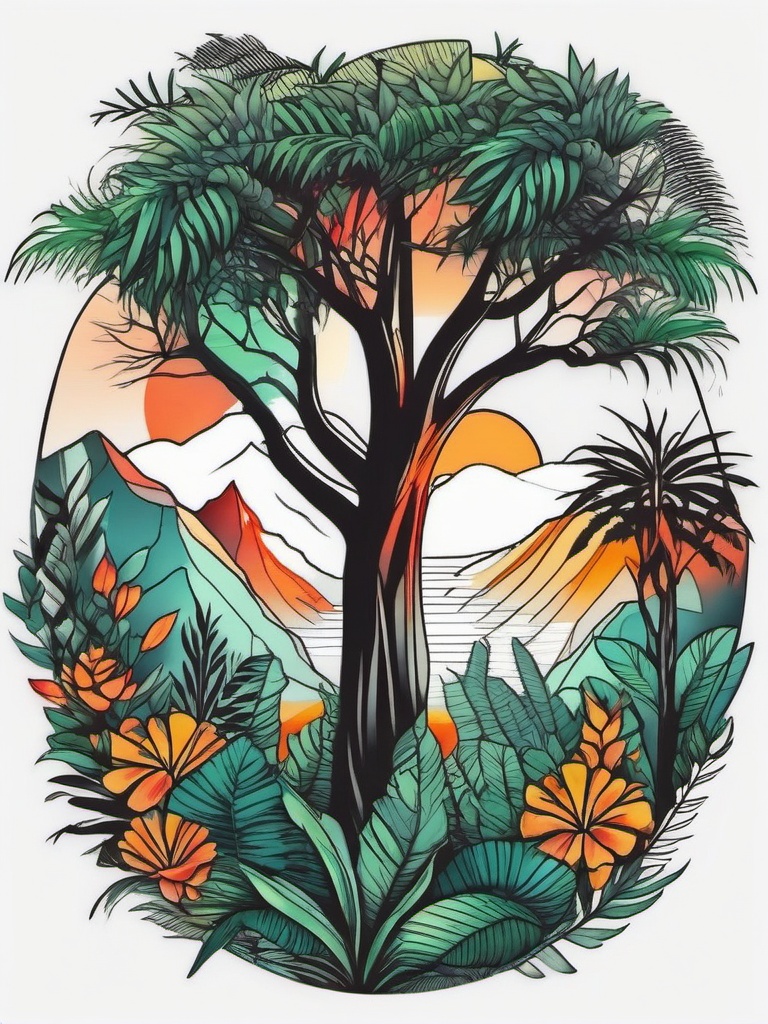 jungle trees tattoo  simple color tattoo,white background