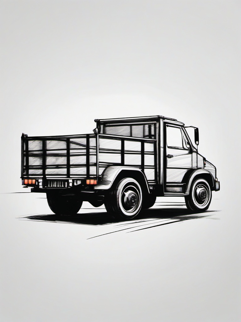 drawing of a delivery truck  minimal rough sketch scribbles,doodles,black and white