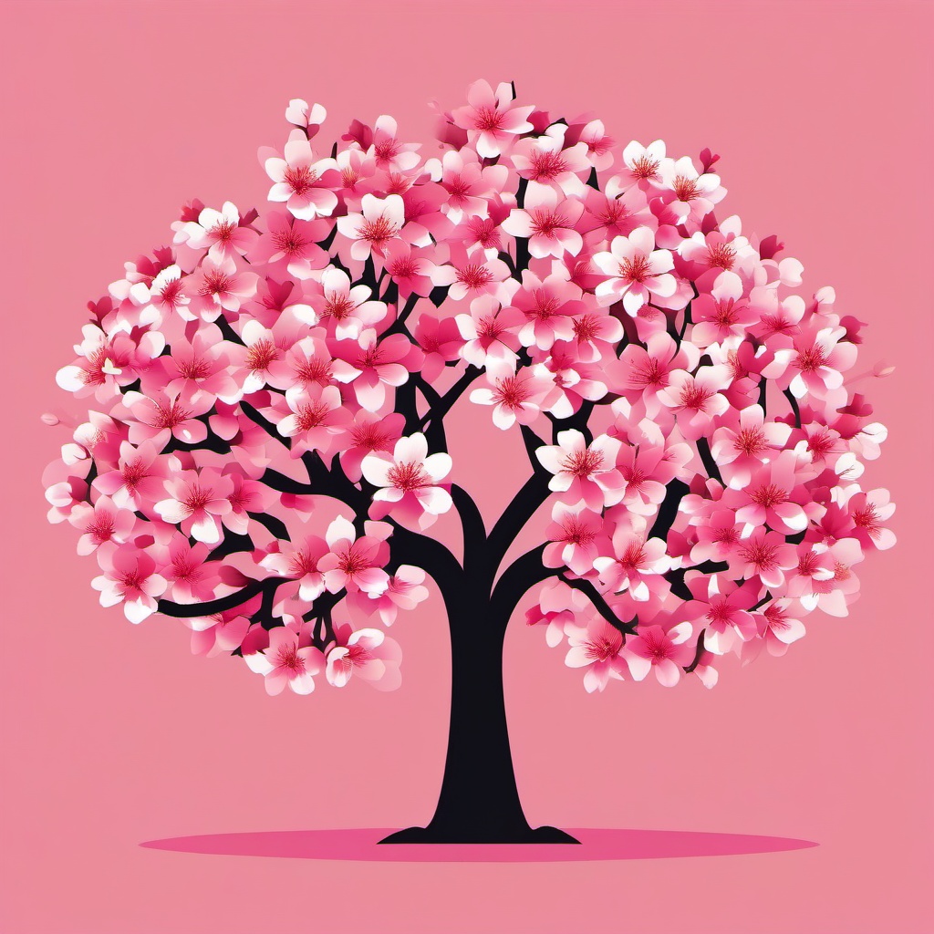 Apple Tree in Bloom Clipart - An apple tree covered in pink and white blossoms.  color vector clipart, minimal style