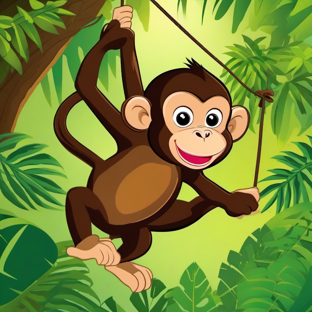 Monkey cartoon - Monkey swinging through jungle trees  