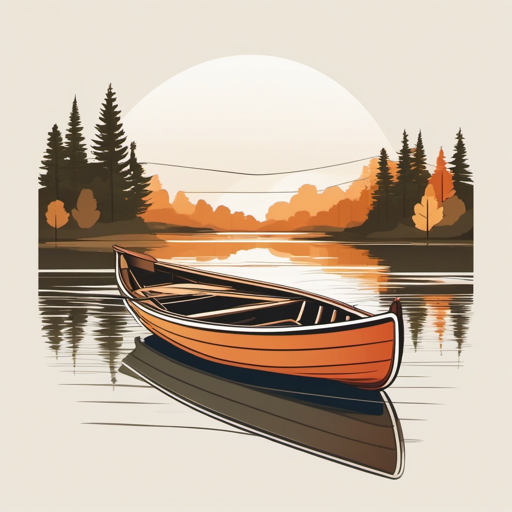 Rowboat Clipart - A rowboat on a peaceful pond.  transport, color vector clipart, minimal style