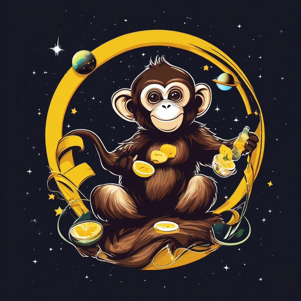 Silly Monkey - Create a design showing a silly monkey enjoying a banana picnic in space. ,t shirt vector design