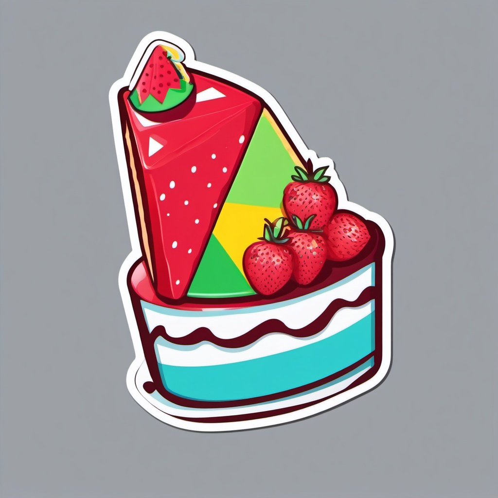 Cake Slice and Party Hat Sticker - Slice of cake with a festive party hat, ,vector color sticker art,minimal