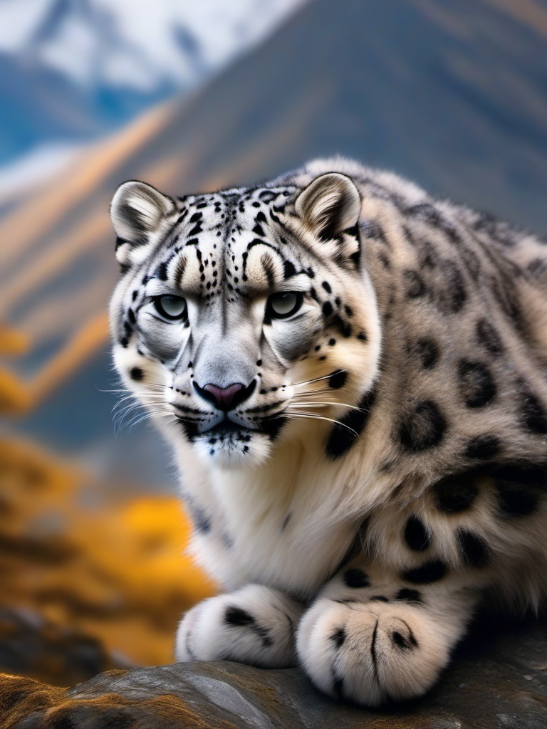 Cute Snow Leopard Blending into the Himalayan Mountains 8k, cinematic, vivid colors