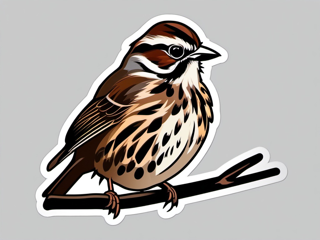 Song Sparrow Sticker - A song sparrow with brown and streaked plumage, ,vector color sticker art,minimal