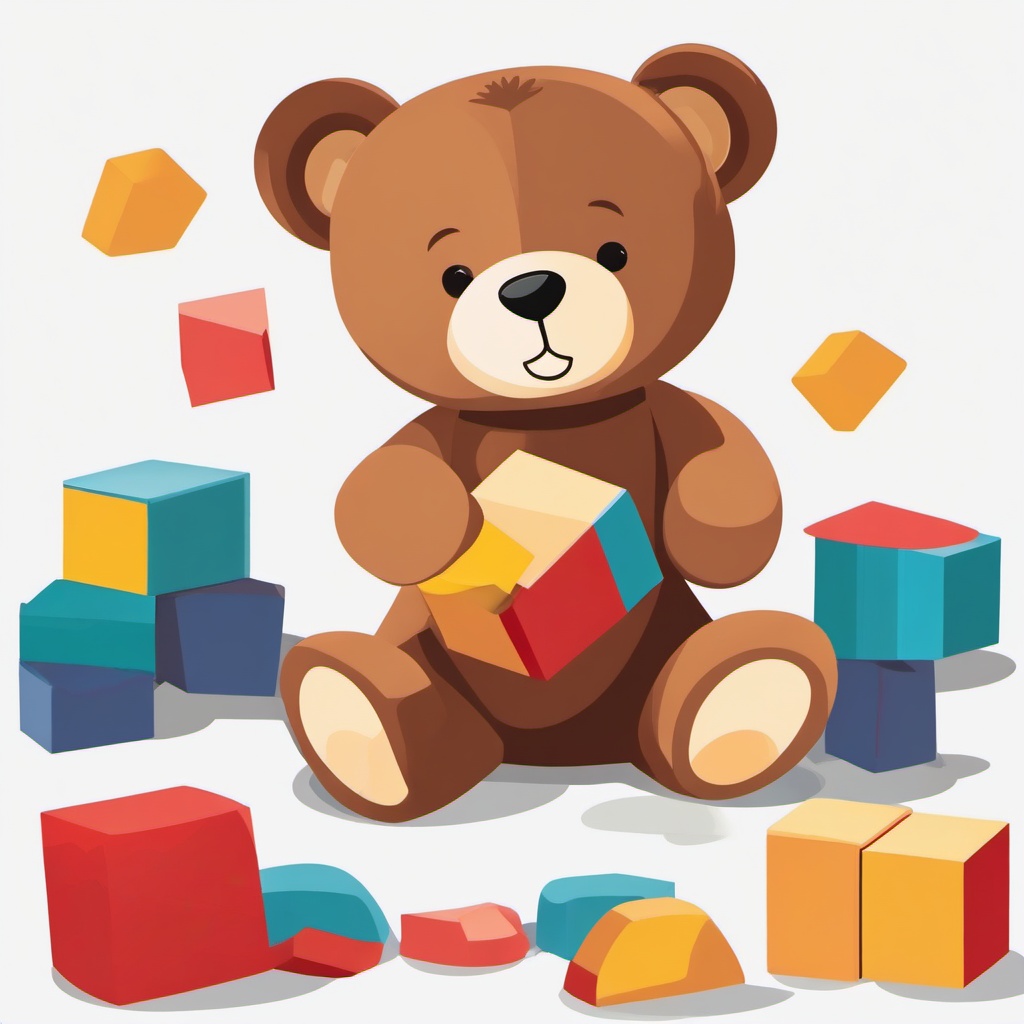 Teddy Bear clipart - teddy bear playing with blocks  color,minimalist,vector clipart